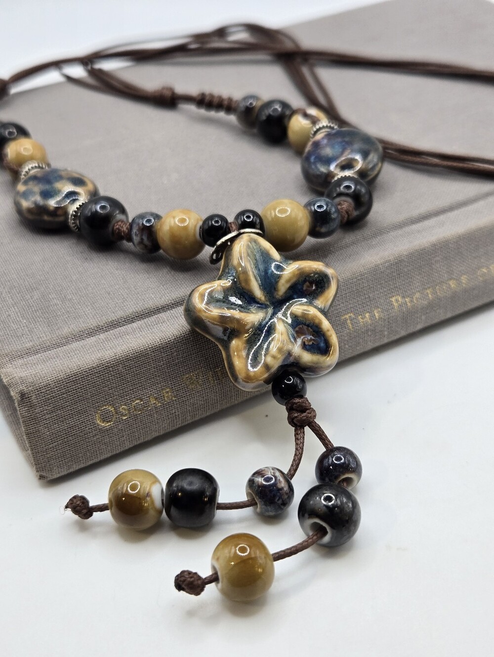 Whimsigoth Boho Y2k Clay Flower Necklace Fairycore Renaissance Faire 28" Cord